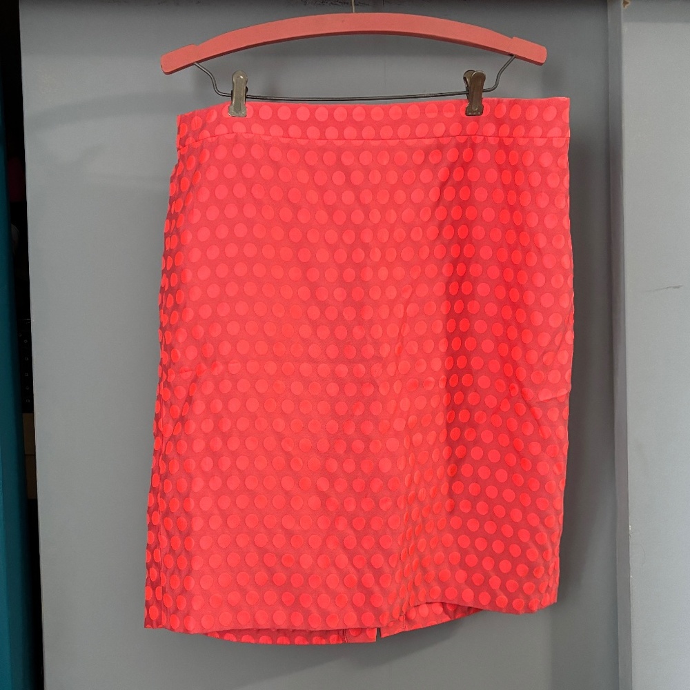 J. Crew Bright Coral Polka Dot Fitted Pencil Skirt